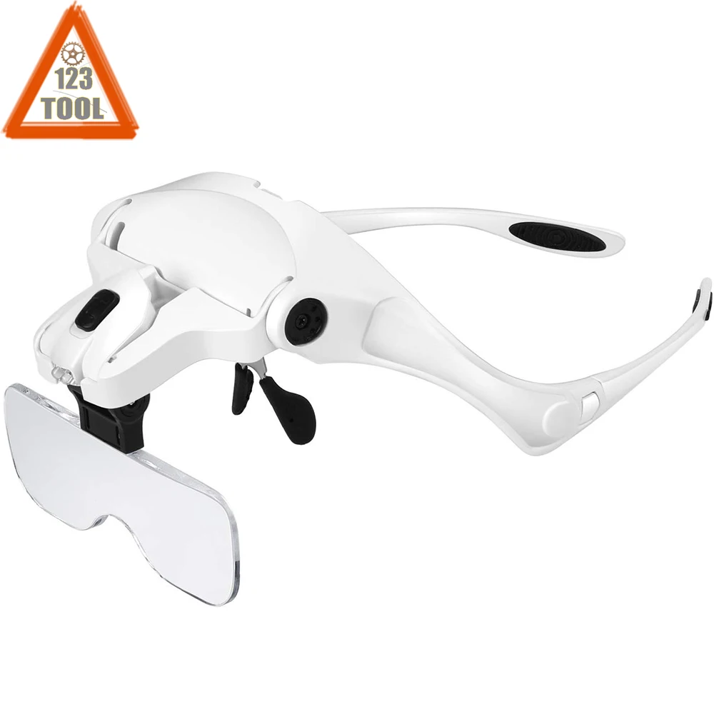 

Head-Mounted Magnifying Glasses Lamp With 2 LED Lights Head Magnifying Glasses 5 Interchangeable Lenses 1.0X 1.5X 2.0X 2.5X 3.5X