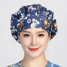 

Soft Women Men Working Caps Printed Unisex Cotton Scrub Hat Reuseable Sweatband Bouffant Hats Unisex Breath Work Cap Hair Cover