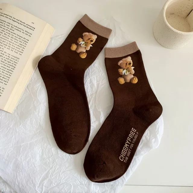 New Products Autumn And Winter Women's Socks Original Cute Bear Pattern Japanese Korean Campus Cotton Christmas Socks 1Pair