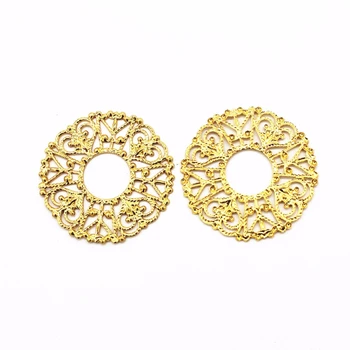 

JXMYLAI 32mm 4 Colors Filigree Round Metal Sheet Copper Hollow Out Flower Laminate Connectors Findings For Jewelry Making 50PCS