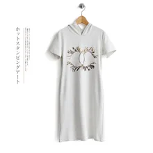 Летние новые продукты с капюшоном средней длины стрейч хлопок женское платье корейский стиль короткий рукав платье короткий рукав футболка юбка