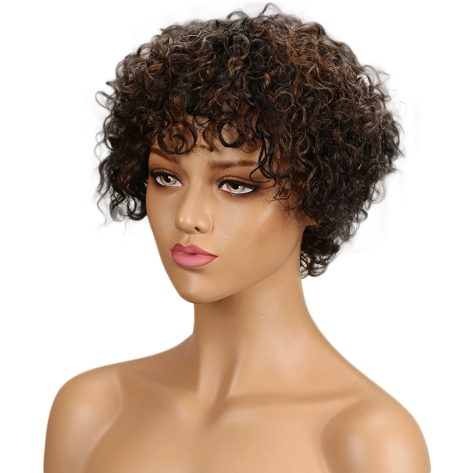 Дебютные короткие парики из человеческих волос для женщин парик натуральный цвет машина сделал парик бразильские волосы не-Реми афро кудрявые волосы парики продажи