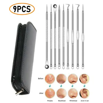 

9pcs/set Dual Heads Blackhead Acne Needle Kit Pimple Belmish Comedone Spot Extractor Remover Pore Cleanser Face Clean Tools
