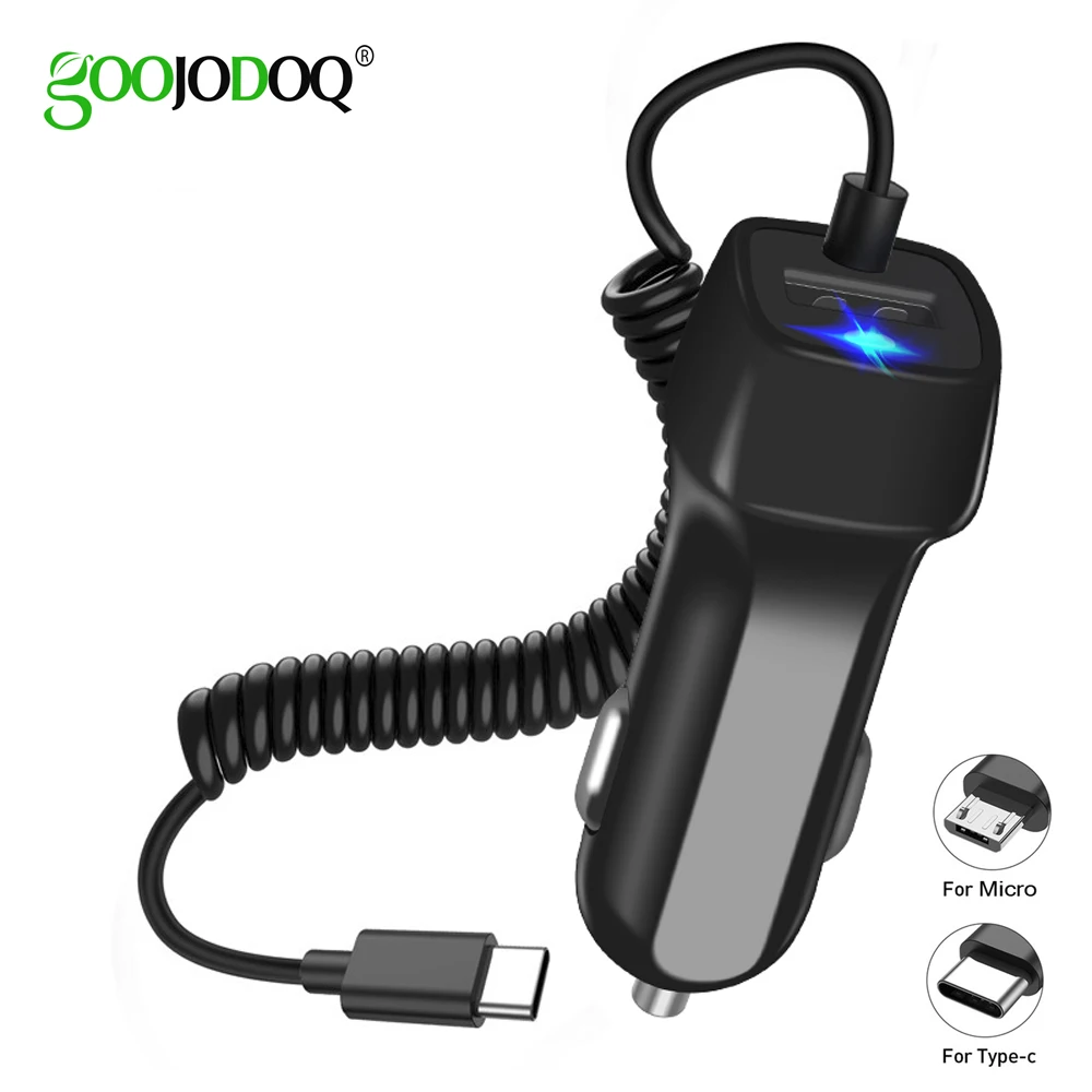 GOOJODOQ usb type-c автомобильное зарядное устройство с выдвижным кабелем для samsung S10 S9 Plus автомобильное зарядное устройство Micro Быстрая зарядка для Xiaomi