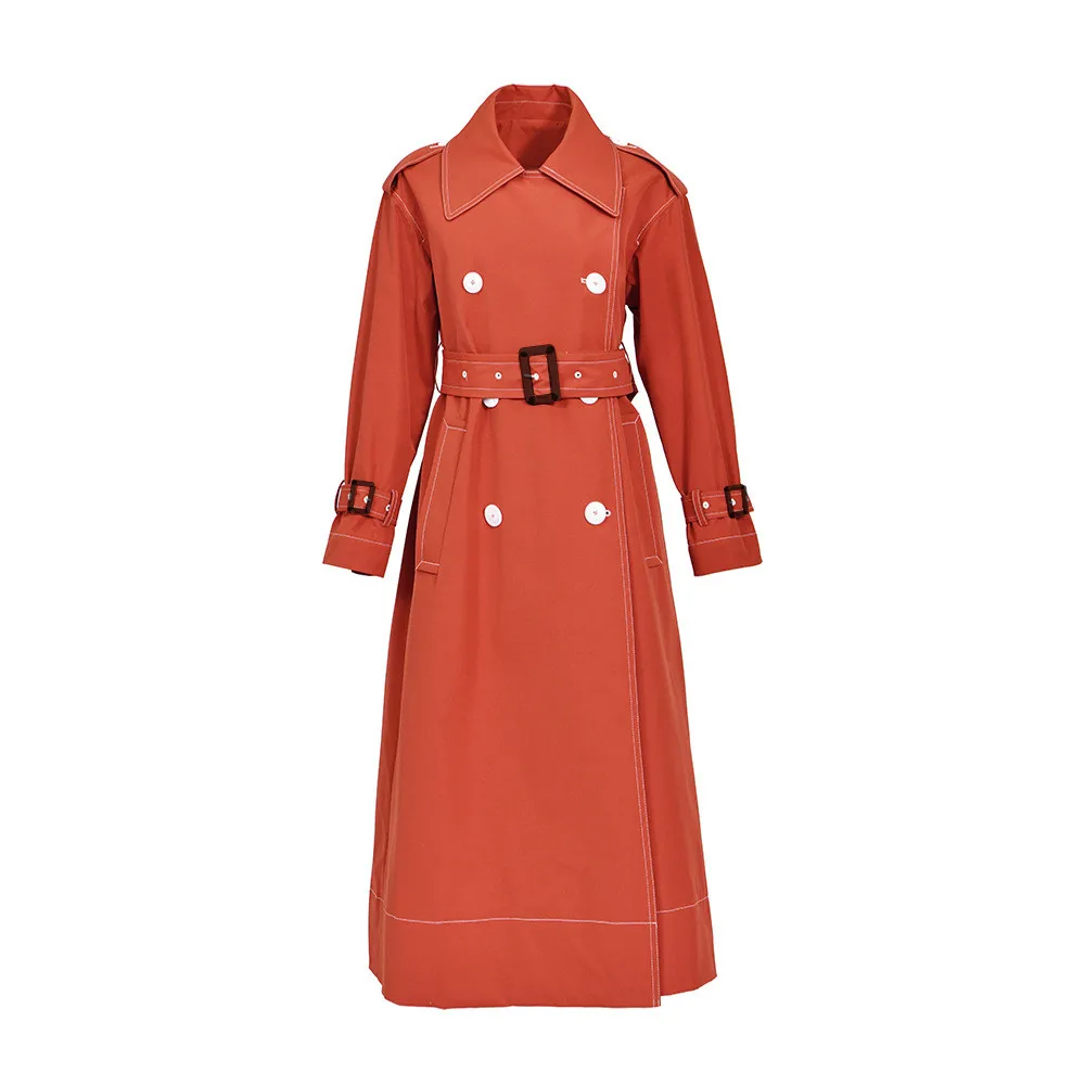 Double Breasted Loose Temperament Windbreaker Female With Belt Turn-Down Collar Women Trench Loose Office Lady
