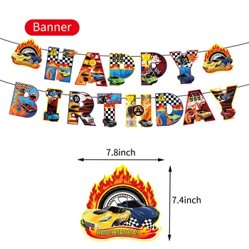 Racing Car Theme Hot Wheel Birthday Party Supplies Paper Banner Cupcake Toppers Car Latex Balloons Cool Birthday Party Favors