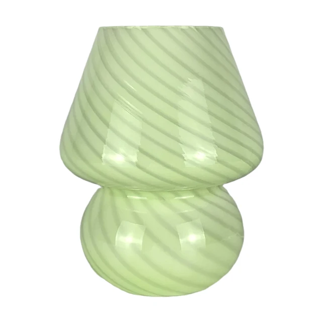Glass LED Desk Lamp For Bedroom Bedside Korean Modern ​Striped Mushroom Table Lamp Decor Cute Glass Translucent Bedside Lamp Green Stripe