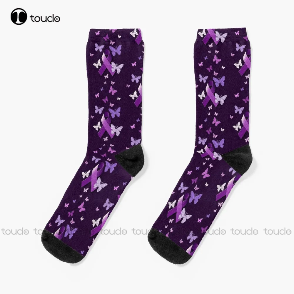 

Purple Awareness Ribbon With Butterflies Socks Socks Christmas New Year Gift 360° Digital Print Personalized Custom Women Men