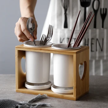 

Ceramic chopsticks tube storage rack spoon chopsticks storage tube set knife and fork multi-function storage box kitchen tools
