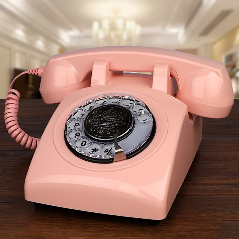 

Pink Corded Telephone Old Fashion Retro Telephone Set Decorative Antique Vintage Telephone for Home Office Hotel Basic Landline
