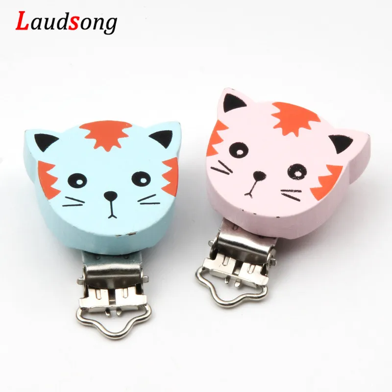 

2pcs/lot Pink Blue Cartoon Cat Baby Pacifier Clip Holder Soother Pacifier Infant Dummy Clips For Baby Clasps Holders Accessories