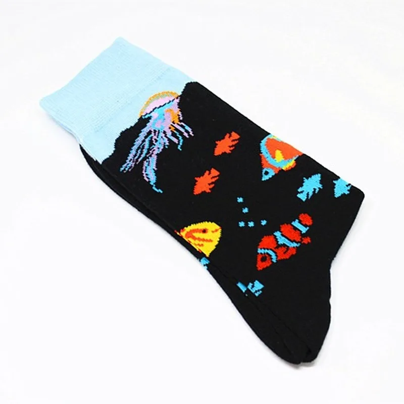 Cartoon Animal Fish Dog Zebra Shark Men Crew Socks Cotton Funny Streetwear Casual Fashion Happy Breathable Sock Winter Skarpetki