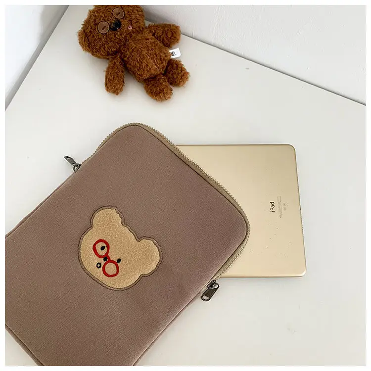 Korea Bear Ipad Bag Pouch Cute Girls Brown ipad pro 11 105 97 inch Tablet Sleeve Case Storage 13 inch Laptop Inner Bag