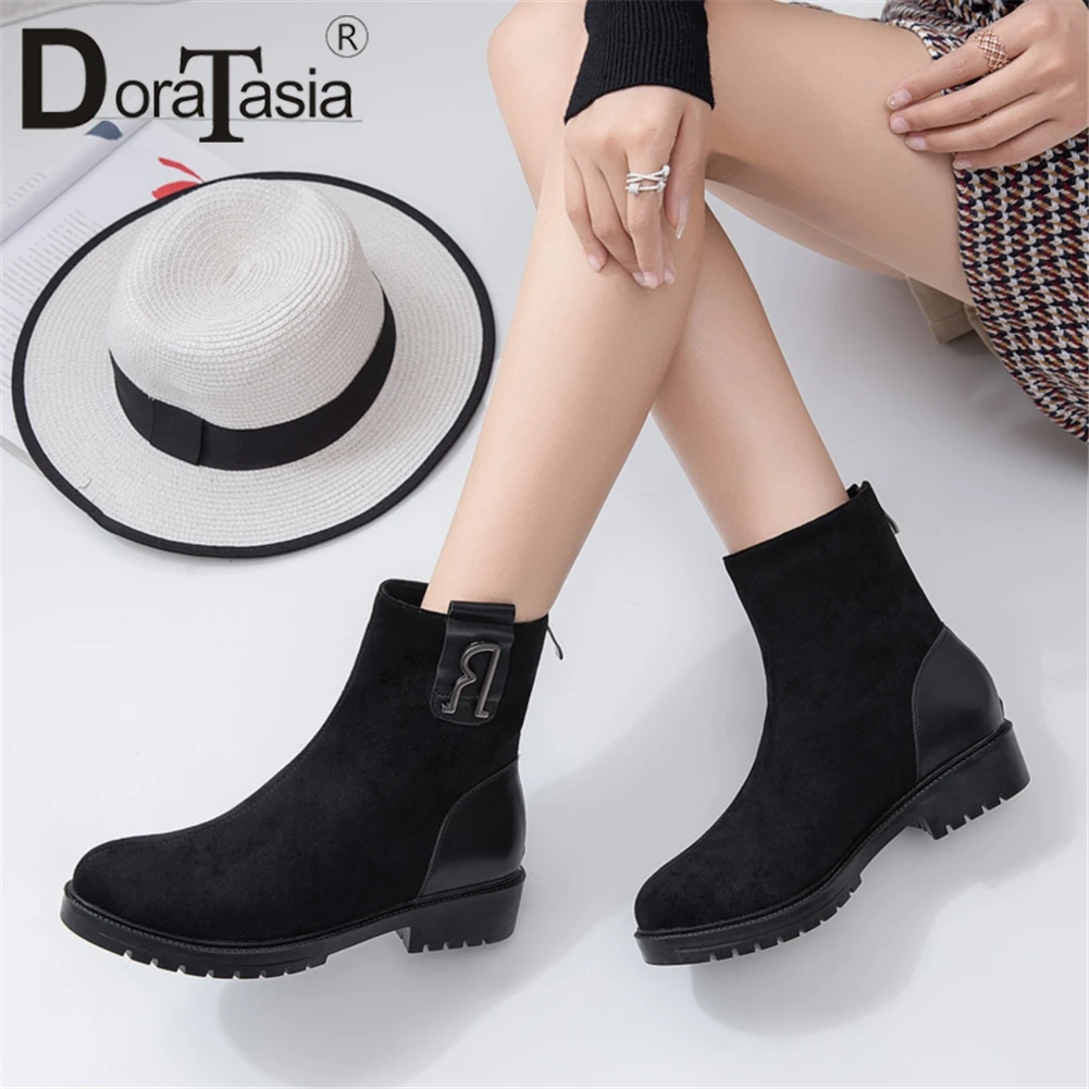 

DORATASIA New Autumn Winter Add Fur Booties Elegant Platform Ankle Boots Women 2019 Concise Low Heels Shoes Woman 32-43