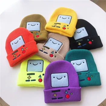

Children's Autumn and Winter Knitted Hat Korean Ins Adventure Time Cartoon Robot Embroidered Warm Wool Hat Toddler Baby Girls