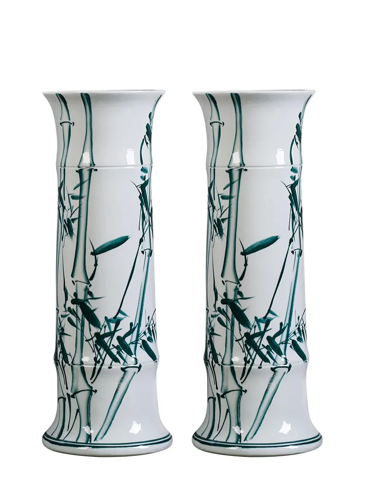 Chinese Jingdezhen Ceramic Tube Rich Bamboo Vase Flower Arrangement Livingroom Home Figurines Craft Office Furnishing Decoration