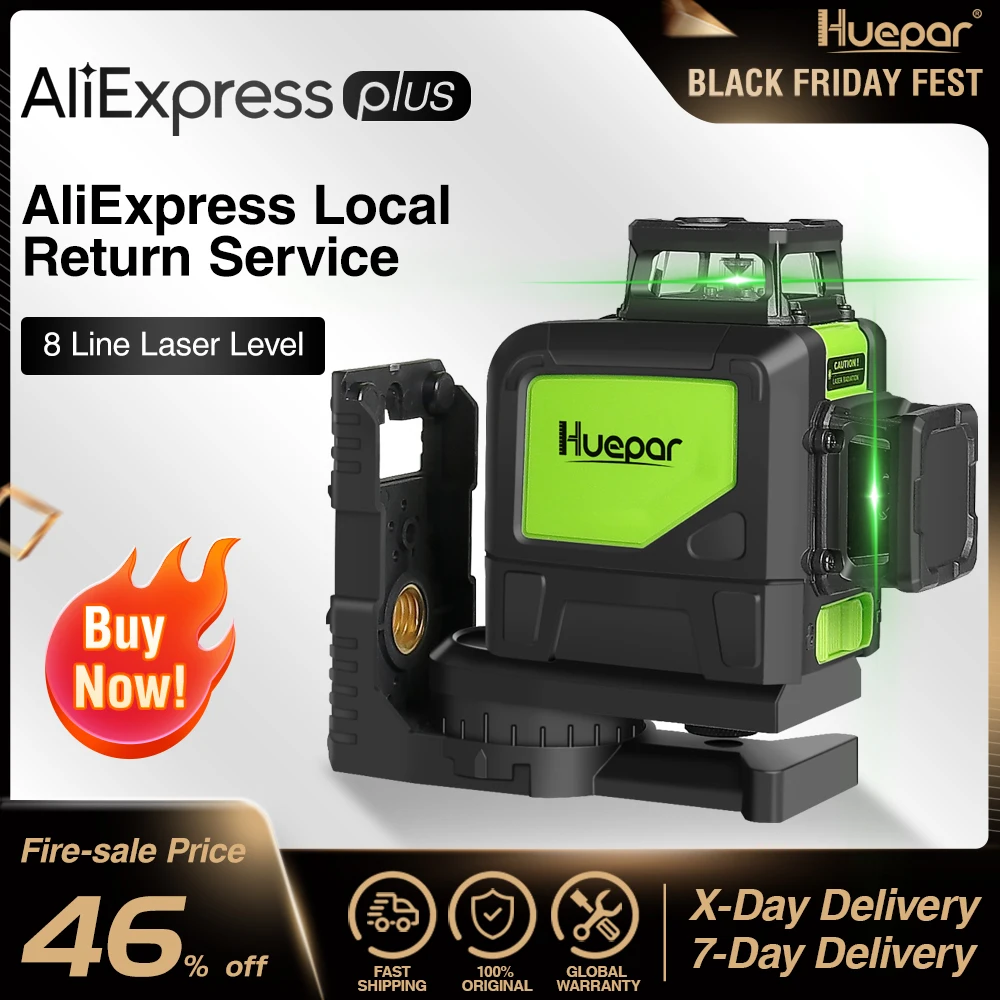 US $100.49 Huepar Self Leveling Professional Green Beam Cross Line Laser 360 Degree Coverage Horizontal And Vertical Line With Pulse Modes