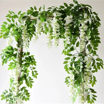 

180cm Artificial Wisteria Flower Vine Wedding Arch Garland Decor Fake Green Plant Foliage Ivy Wall Backdrop Hanging Decoration