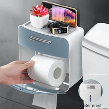Soporte de papel higiénico para baño, caja de almacenamiento de pañuelos montada en la pared, resistente al agua, accesorios de baño