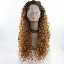 Bombshell Dark Roots Ombre Brown Loose Curly Synthetic 13*3 Lace Front Wig Heat Resistant Fiber With Baby Hair For Women Wigs