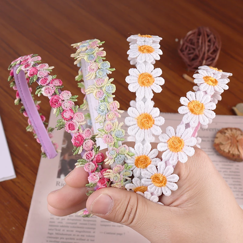 Boho Chic Daisy Girls Headbands Women Solid Embroidery Flower Hair