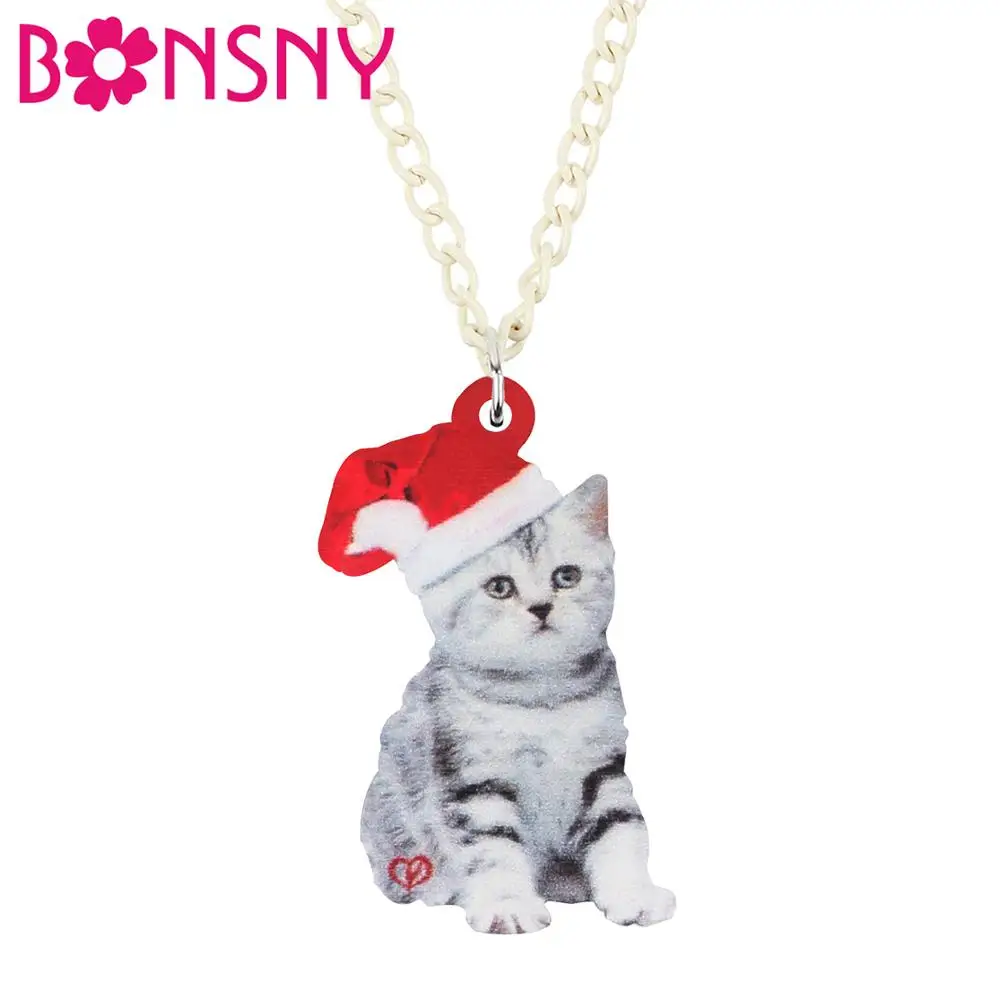 Bonsny Акриловая Рождественская шапка короткие волосы кошка ожерелье с котенком