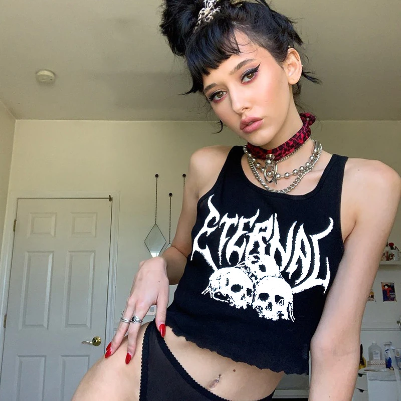 Crop Top Y2k Brandy Melville Dolls Kill Sling Women Clothing White Bustier Gothic Cropped Tank Tops Diablo Cool Sexy Black Vest Tank Tops Aliexpress