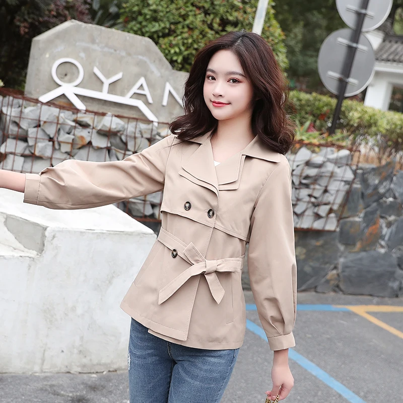 

Spring and Autumn new Korean women version of casual tooling windbreaker loose jacket Double Breasted section women's jacket