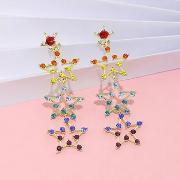 

2020 New shiny multicolor Crystal Trendy Women Drop Earrings joker long metal Hollow Star modelling fine senior Earrings