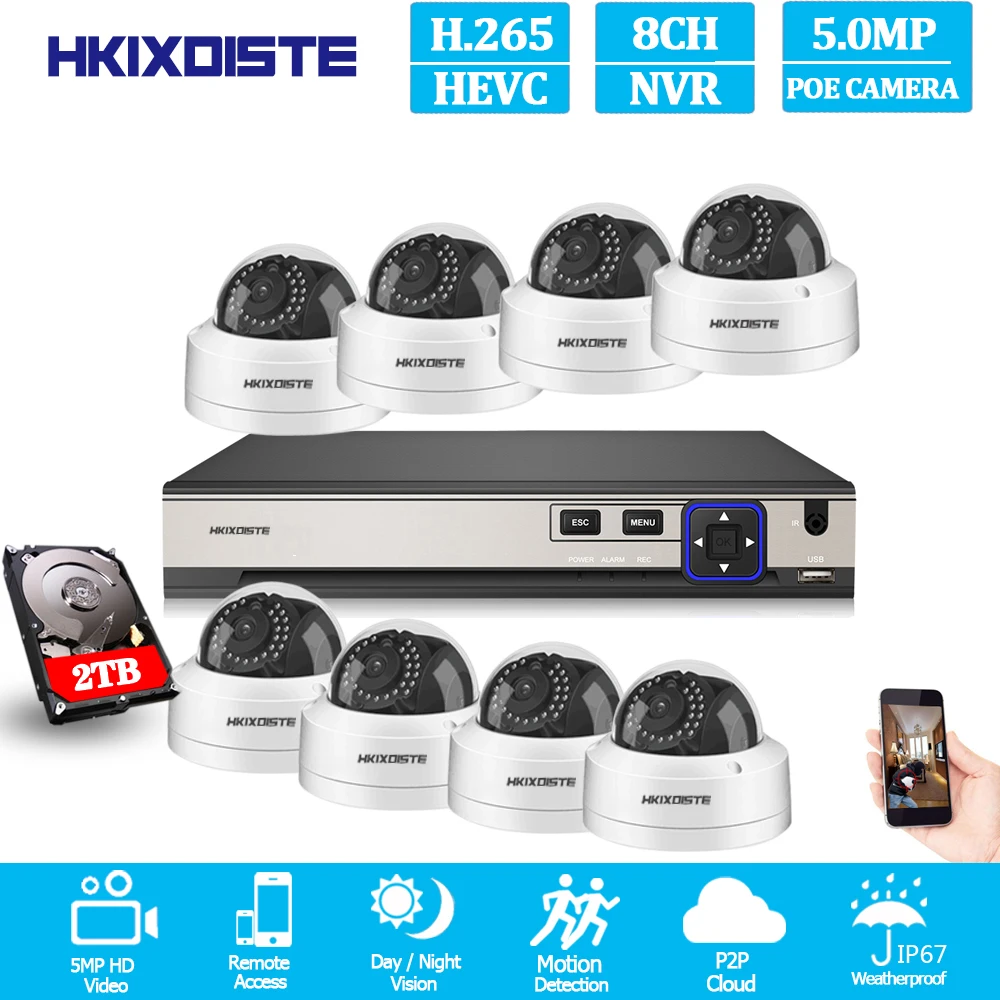 

24PCS Infrared Leds 8CH 5.0MP POE NVR Kit Security IP Camera CCTV System Room/Outdoor Street Dome Camera Video Surveillance Set
