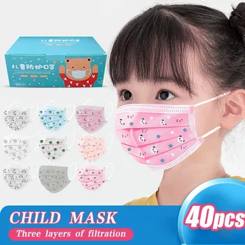 

40PC/lot Kids Children's Disposable Mask Face Cover Mask Industrial 3Ply Ear Loop Mask Reusable Washable