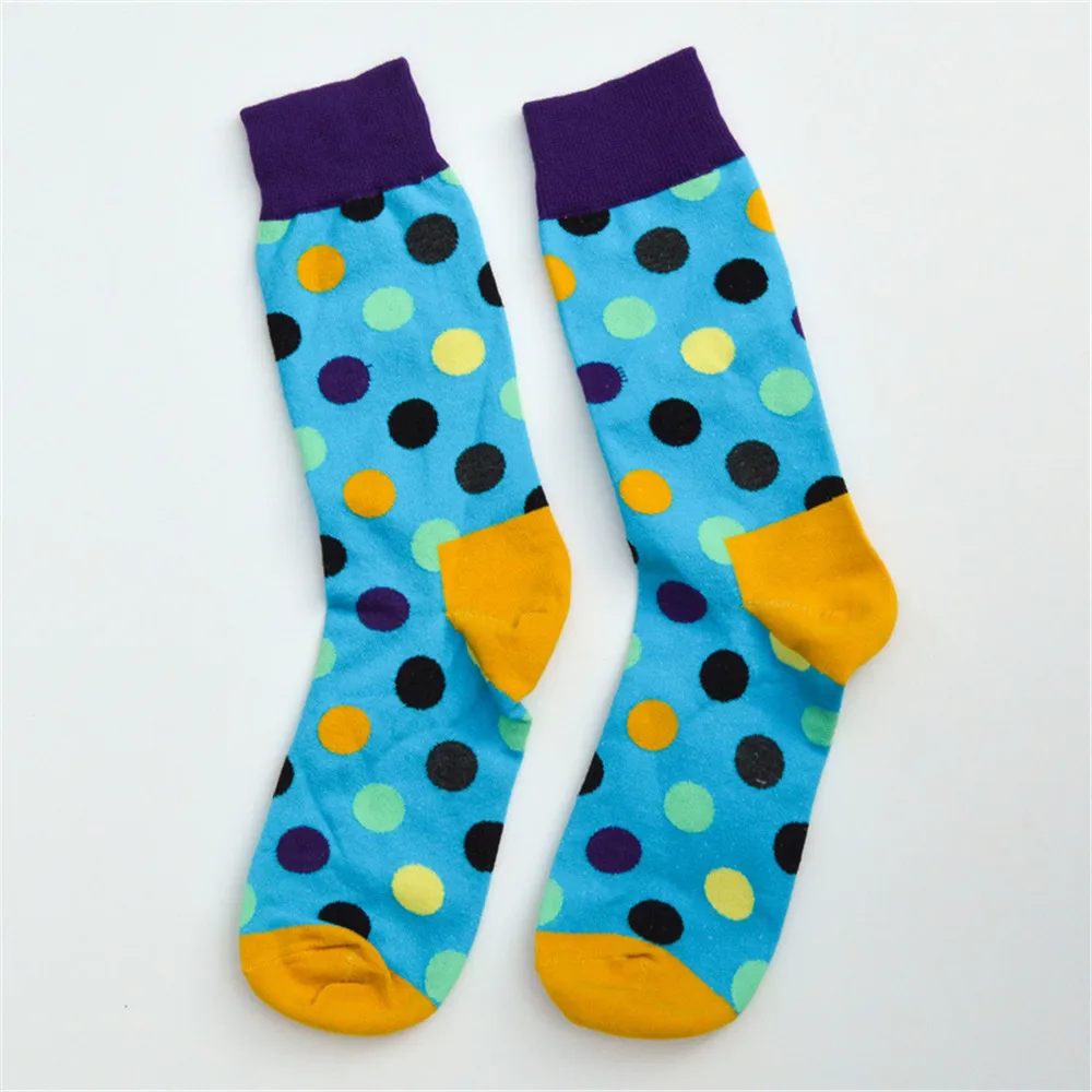 Горячая распродажа! Мужские носки, длинные, Осень-зима, цветные, в горошек, хлопковые носки для мужчин и мужчин, уличный стиль, черные, счастливые носки - Цвет: Небесно-голубой