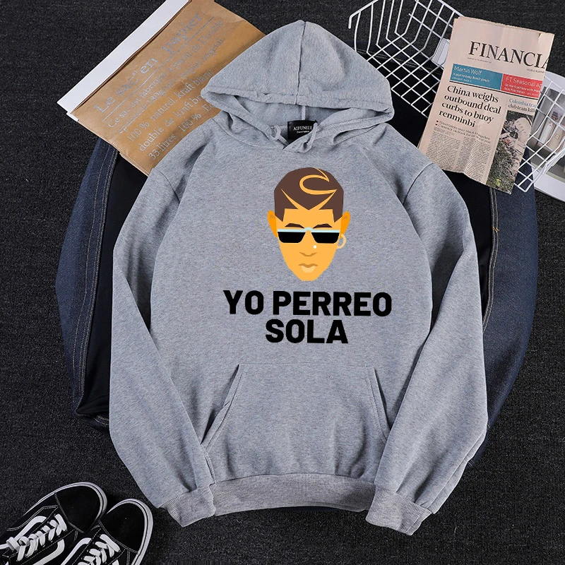 

Winter Yo Perreo Sola Bad Bunny Cartoon Graphic Print Hoodie Amusing for couples plus size sweatshirt Harajuku street leisure