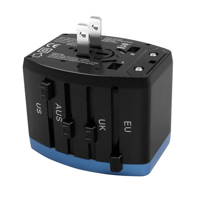 Black-blue 1 шт. универсальный международный адаптер для путешествий 5 в 3,4 а 4 usb-порта-универсальный сетевой адаптер для США/ЕС/Австралии/Великобритании - Цвет: Black-blue