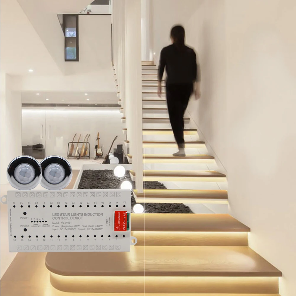 Stairs Pir Motion Sensor 32 Channel Dimming Indoor Led Night Light Moving  Effect 12v Flexible Led Strip For Diy Stair Lighting - Led Strip -  AliExpress