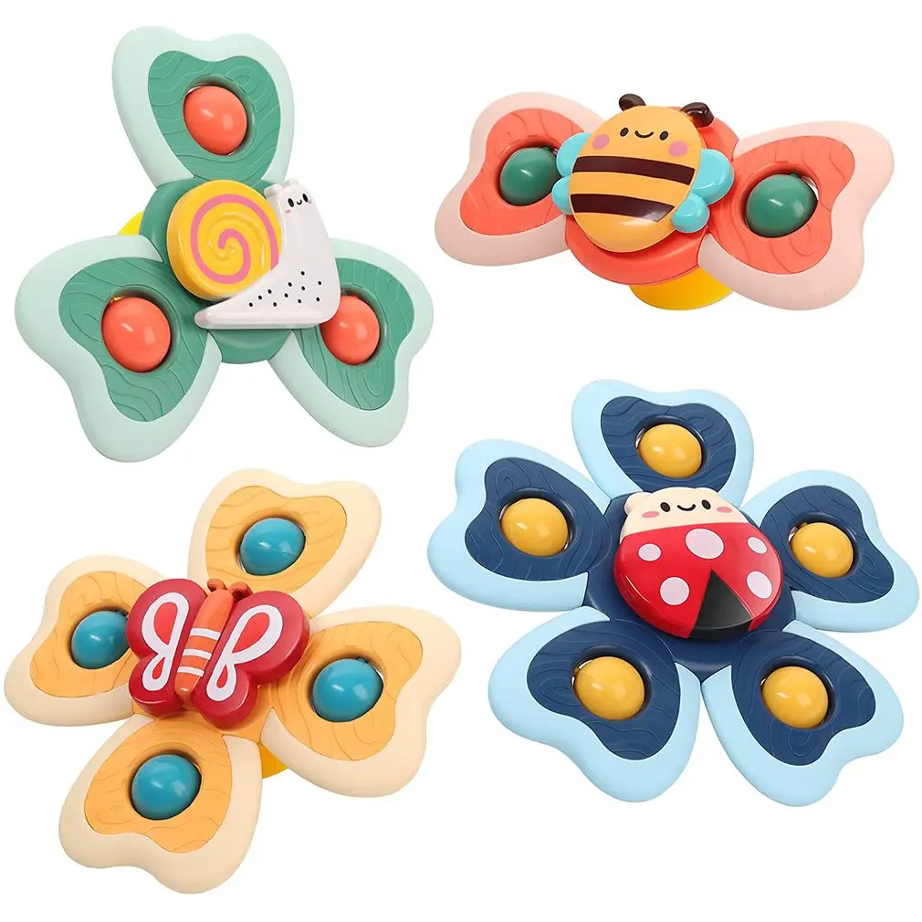 4PCS Baby Spin Top Bath Toys For Boy Children Bathing Sucker Spinner Suction Cup Toy For Kids 2 To 4 Years Rattles Teether what toys are good for toddler