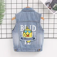 Детский джинсовый жилет; коллекция года; сезон осень; стиль; джинсовый жилет для мальчиков в Корейском стиле; Модный маленький жилет с вышитой желтой уткой