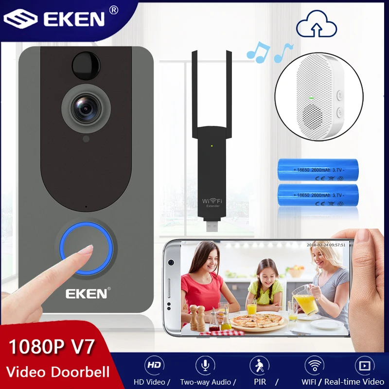 EKEN HD V7 B 1080P WiFi inteligente timbre Video cámara Visual intercomunicador con timbre de IP de la puerta inalámbrica cámara de seguridad