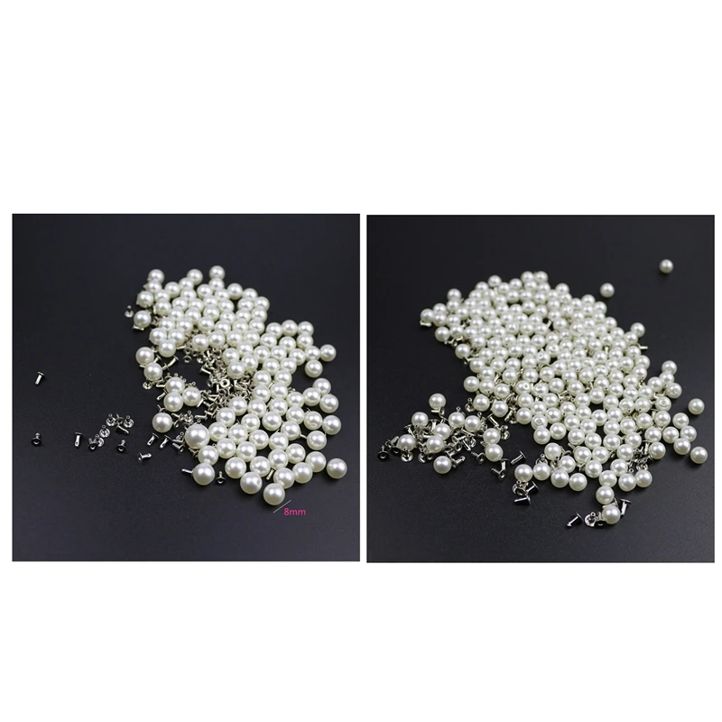 300PC Imitation Pearl Rivets DIY Garment Accessories Pearl Rivet Spikes for Cloth Hat Bag Crafts Decor Rivets and Pearls Set 6M