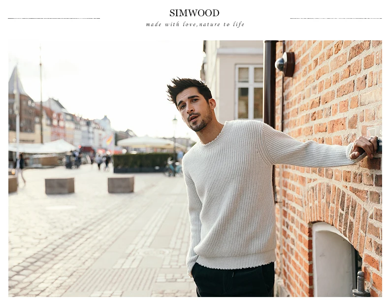 SIMWOOD, Зимний мужской свитер, пуловер, вязаный шерстяной свитер, мужская повседневная модная Высококачественная брендовая одежда 180538