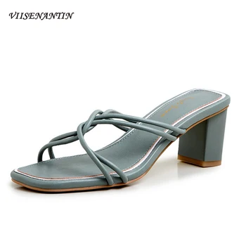

Simple Mid-heel Open-toe Cross Strappy Solid Sandals Female Summer Tide New Fashion Fairy Style Roman Women Outside Slipper