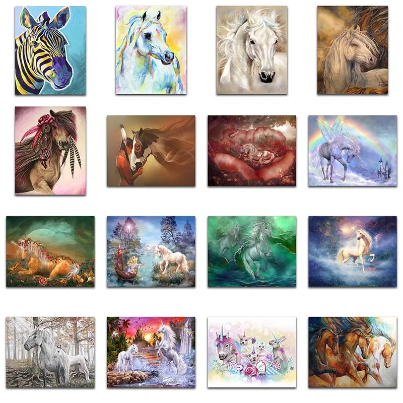 Full Round Diamond mosaic Colorful horse 5D DIY painting Cross stitch unicorn Square embroidery animal | Дом и сад