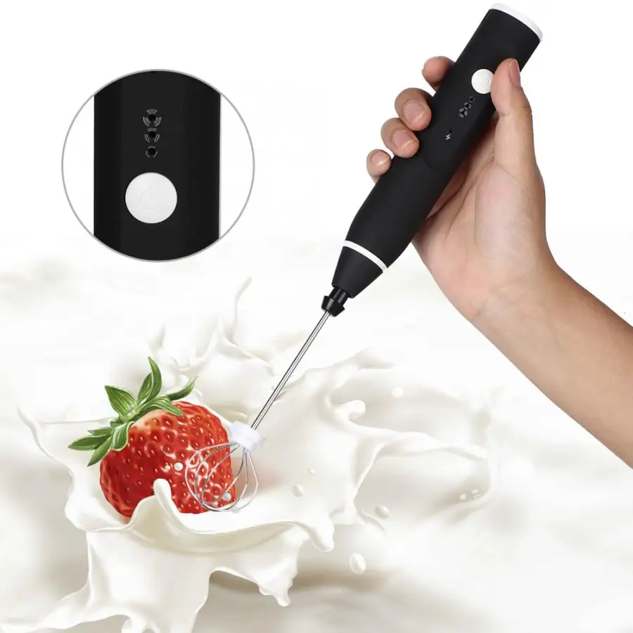 Milk Frother Electric Automatic Egg Beater Mixer Milk Frother 3 Speed Adjustable Blender with USB Charging Black Foamer