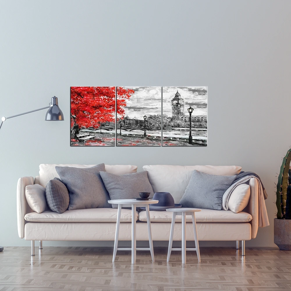 

Home Decorations Red Tree Canvas Painting Poster Big Ben Abstract Wall Art Pictures for Living Room Wall Decor Drop shipping