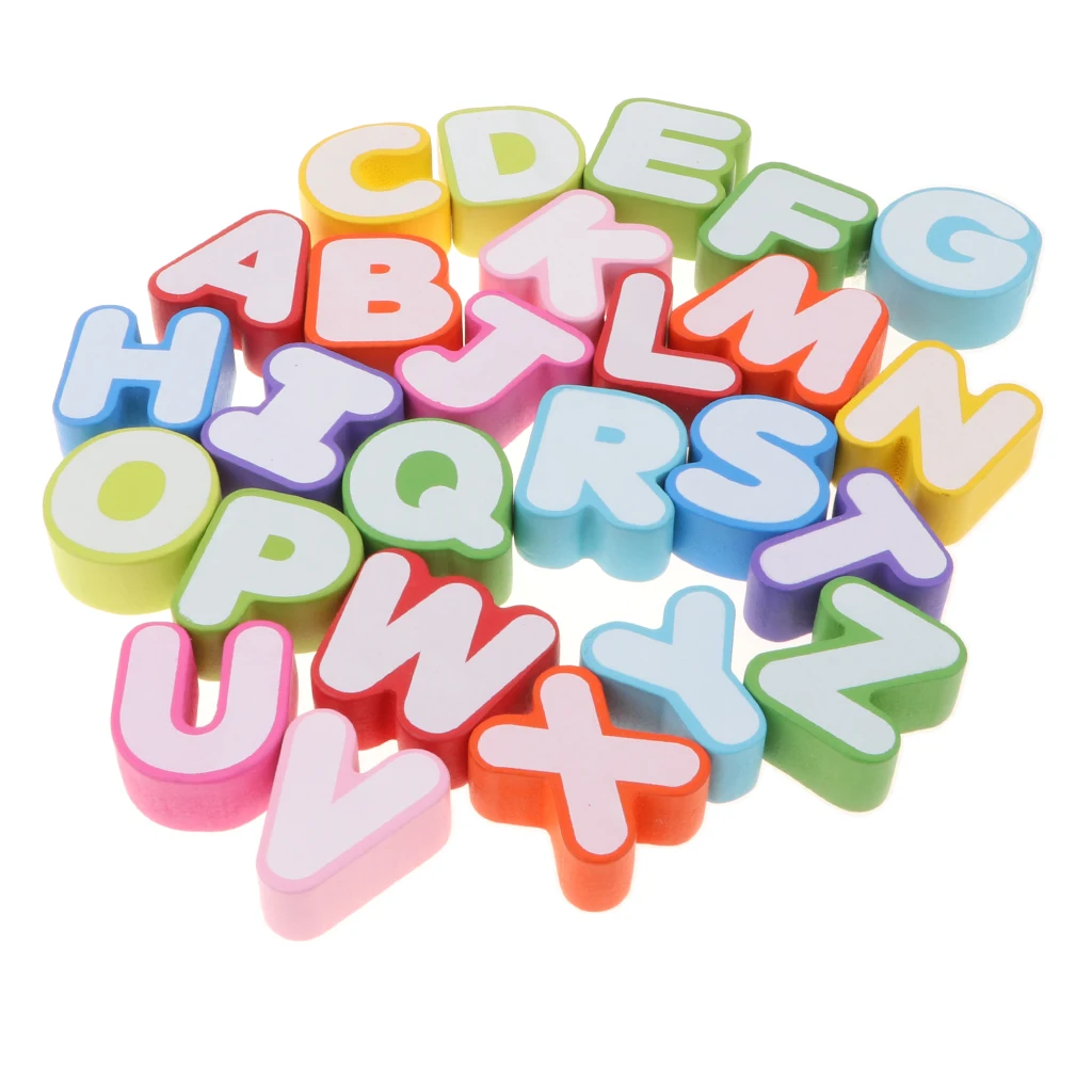 Wooden Uppercase Letter Blocks Alphabet Board Learning Kids Spelling Toy Writing Sorting Matching Developmental Puzzle