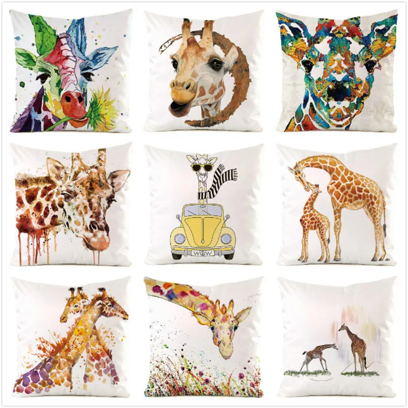 

45cm*45cm **Giraffe** Inimitated Silk Fabric Throw Pillow Covers Couch Cushion Cover Home Decorative Pillows Pillow Case