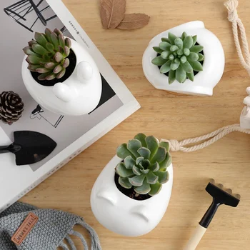 

1pc Ceramic Animal Succulent Flowerpot Set With Bamboo Support Rabbit Flower Pot Balcony Decor Garden Pots(excluding Plants)