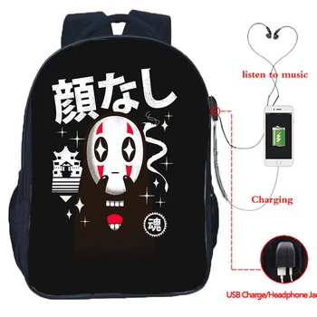 

Men Women Funny No Face Man USB Backpack Teen Totoro Bookbag Laptop Ponyo on the Cliff School Bag Boy Girl USB Charge Travel Bag