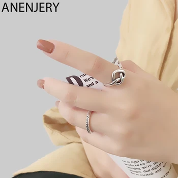 

ANENJERY Personality Retro Knot Love Heart 925 Sterling Thai Silver Ring Woven Open Ring For Women Gifts Wholesale S-R632