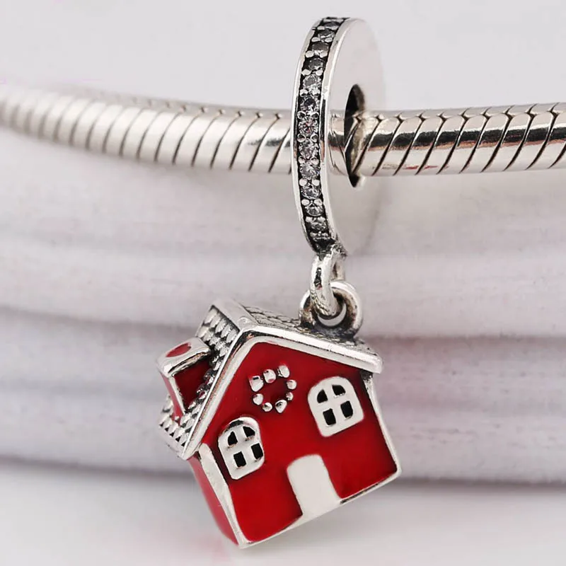 

Original Red Enamel Cosy Christmas House With Crystal Pendant Bead Fit 925 Sterling Silver Charm Pandora Bracelet Diy Jewelry
